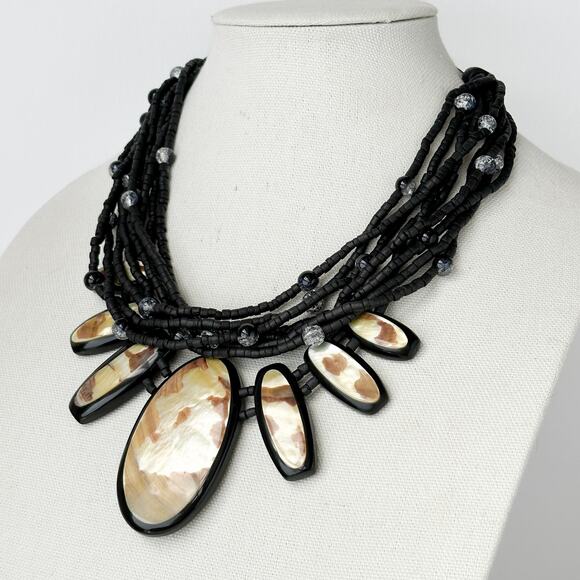 Gerda Lynggaard Monies Necklace Vtg Designer Coconut Shell Abalone Reversible - Picture 6 of 13